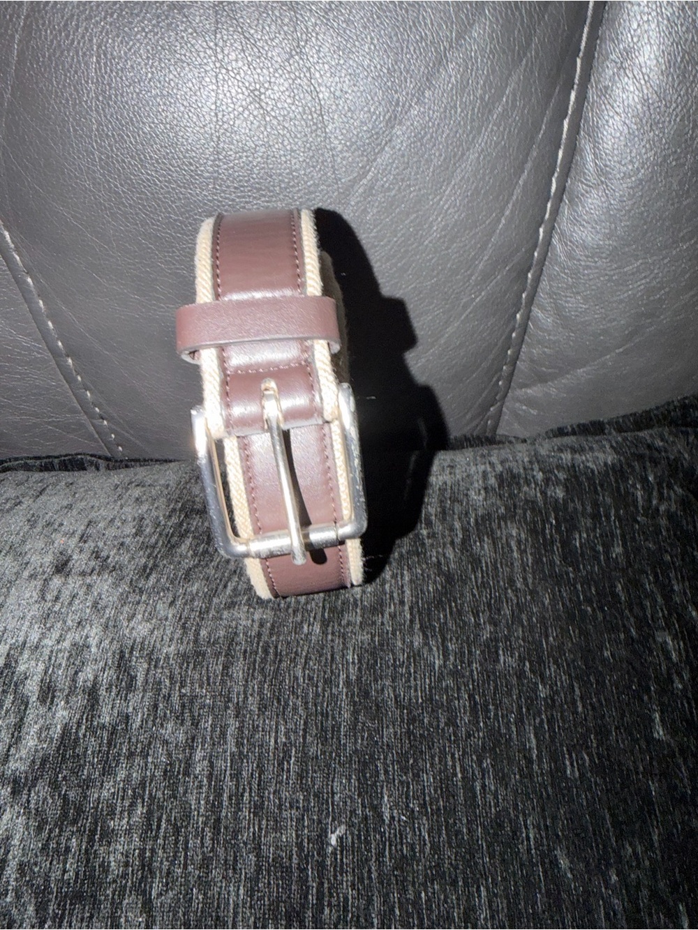 Target Brown Leather Belt with Cream Trim